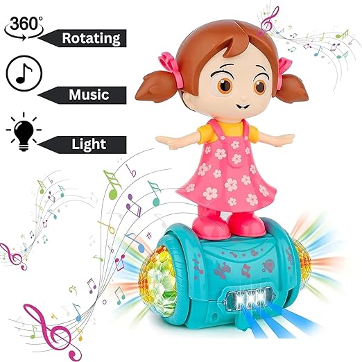 Fashion Girl Musical Dancing Girl 360 Degree Rotating with 5D Light and Musical Sound Activity Kids' Play Center Toy with Bump and Go Functions 1+ Year Kids