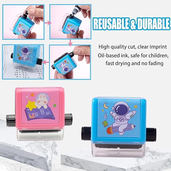 Math Roller Stamp Set | Addition, Subtraction, Multiplication, Division Practice Tool (Set of 4)