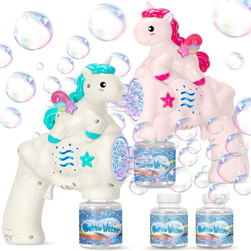 Electric Unicorn Bubble Machine Gun With 1 Bottles Bubble Refill Solution for Kids