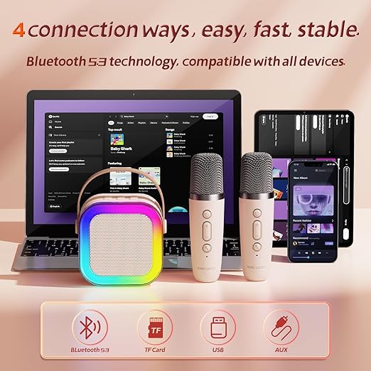 Karaoke Colorful Bluetooth Speaker with Mic System for Home Singing Magic Ai Voice Changer Portable Mini Wireless Speaker for House Parties Birthday Gifts Events