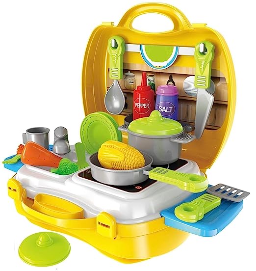 Smartcraft Ultimate Kid Chef Bring Along Kitchen Cooking Suitcase Set (27 Pieces) Luxury Kitchen Set Cooking Toy with Briefcase and Accessories Plastic Kitchen Food Play Set for Girls & Boys - Multicolor (New) - Made In India