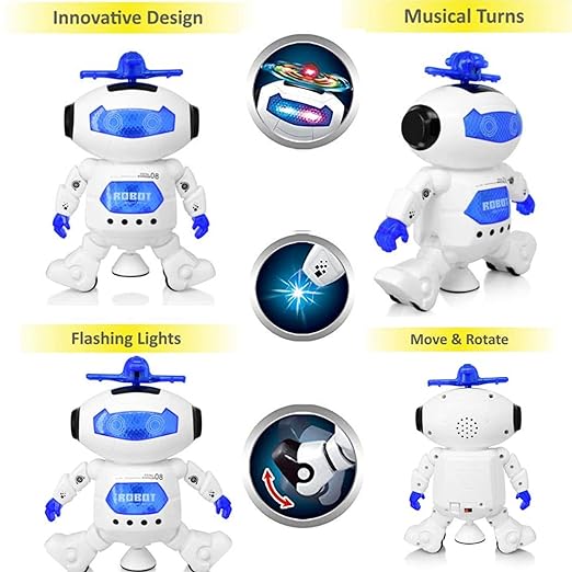 Dancing Naughty Robot with 3D Flashing Lights & Music for Kids, Battery Operated, Multi Color (360 Degree Dancing Smart Robot)