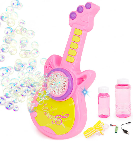 Electric Bubble Guitar Toy for Kids – Rechargeable Bubble Blower Machine with Music, Lights & Strap