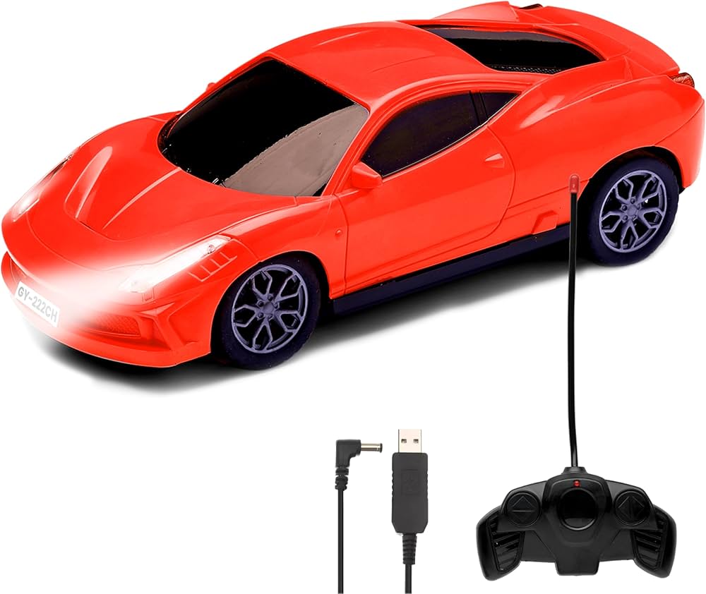 Rechargeable Remote Control Car with Glowing Headlights for Kids