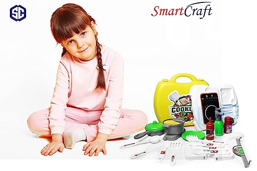 Smartcraft Ultimate Kid Chef Bring Along Kitchen Cooking Suitcase Set (27 Pieces) Luxury Kitchen Set Cooking Toy with Briefcase and Accessories Plastic Kitchen Food Play Set for Girls & Boys - Multicolor (New) - Made In India