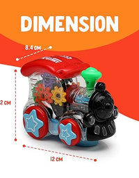 Battery Operated Gear Transparent Train Engine Toy with LED Lights and Musical Sound | Bump & Go Action Toy Train Engine for Kids
