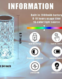 Conquer Crystal Rose Diamond Lamp for Bedroom - 16 Colour Changing LED Night Lights USB Remote & Touch Control Night Lamp | Touch Controle | 16 Color LED Light
