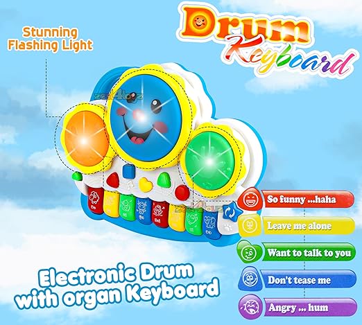 Drum Keyboard Musical Toys with Flashing Lights, Animal Sounds and Songs, Multi Color