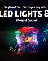 Battery Operated Gear Transparent Train Engine Toy with LED Lights and Musical Sound | Bump & Go Action Toy Train Engine for Kids
