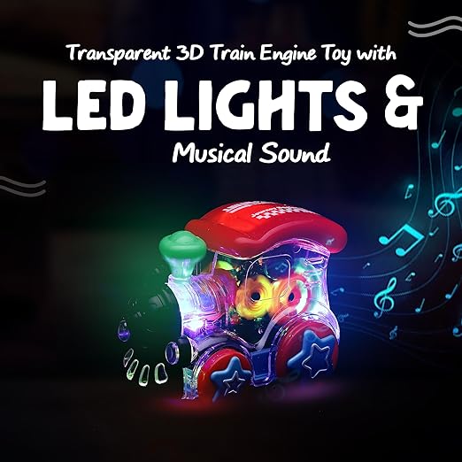 Battery Operated Gear Transparent Train Engine Toy with LED Lights and Musical Sound | Bump & Go Action Toy Train Engine for Kids