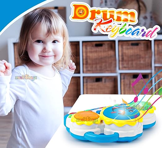 Drum Keyboard Musical Toys with Flashing Lights, Animal Sounds and Songs, Multi Color