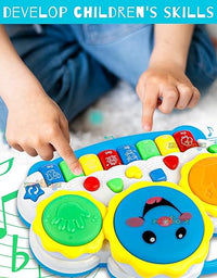 Drum Keyboard Musical Toys with Flashing Lights, Animal Sounds and Songs, Multi Color
