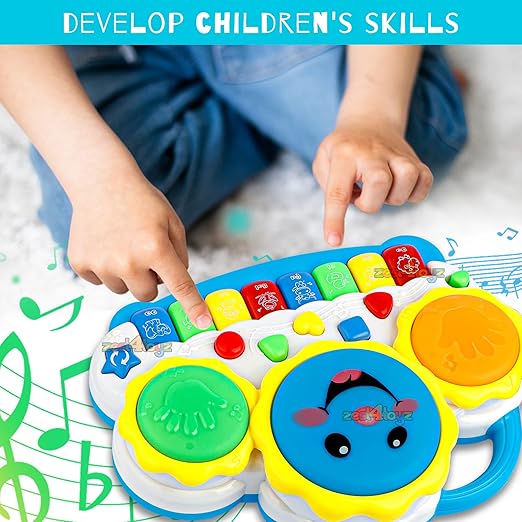 Drum Keyboard Musical Toys with Flashing Lights, Animal Sounds and Songs, Multi Color