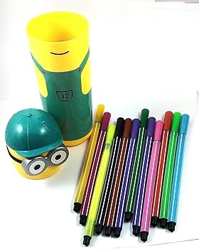 Minions Shaped Sketch Pen-Pencil Box Included with 12 Sketch Pen Set for School Kids (Multicolor)