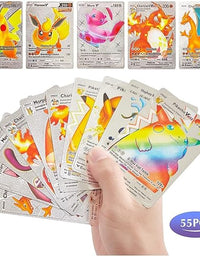 Playing Cards for Kids, 55 PCS,Rainbow Foil Card Assorted Cards TCG Deck Box - V Series Cards Vmax GX Rare Golden Cards and Common-Rare Mystery Card (Silver)
