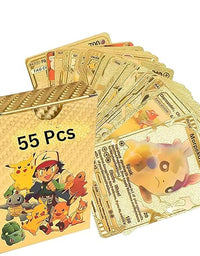 Playing Cards for Kids, 55 PCS,Rainbow Foil Card Assorted Cards TCG Deck Box - V Series Cards Vmax GX Rare Golden Cards and Common-Rare Mystery Card (Golden)
