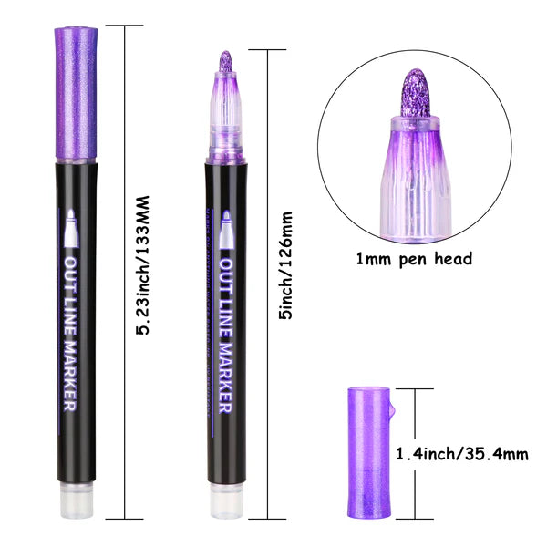 Outline Metallic Marker Pens,  Perfect for Birthday Greeting, Drawing, Scrapbooks, Posters, Rock Paintings, DIY Art Crafts