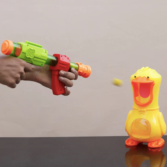 Hungry Duck Feeding Shooting Game Gun Toy With Electronic Target, With Lcd Score Record, Sound, 12 Soft Foam Balls