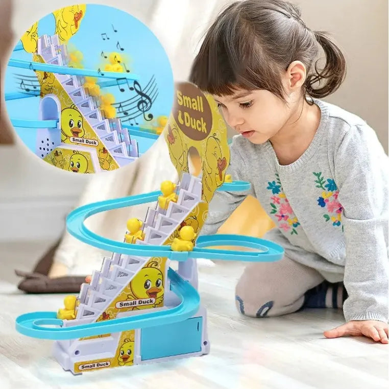 1491 Electric Duck Track Slide Toys - 3 Ducks Climb Stairs Toy Railcar | Educational Climbing Stairs Toys with Music for Children Toddler Boys Girls