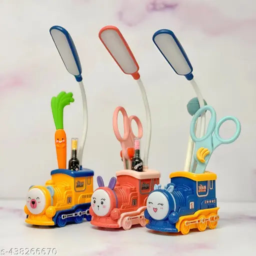 USB Rechargeable Eye Protection Reading Train Engine Shape LED Desk Lamp with Pen Holder