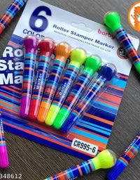 2 In 1 Roller Stamper Marker Pen Stationary (6 Pcs Set, Multicolor)
