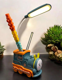 USB Rechargeable Eye Protection Reading Train Engine Shape LED Desk Lamp with Pen Holder
