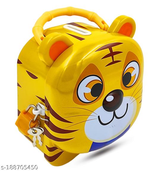 Tiger shaped Money Bank for Kids with Lock and Keys| Steel Coin Bank| 3D embossing Coin Bank