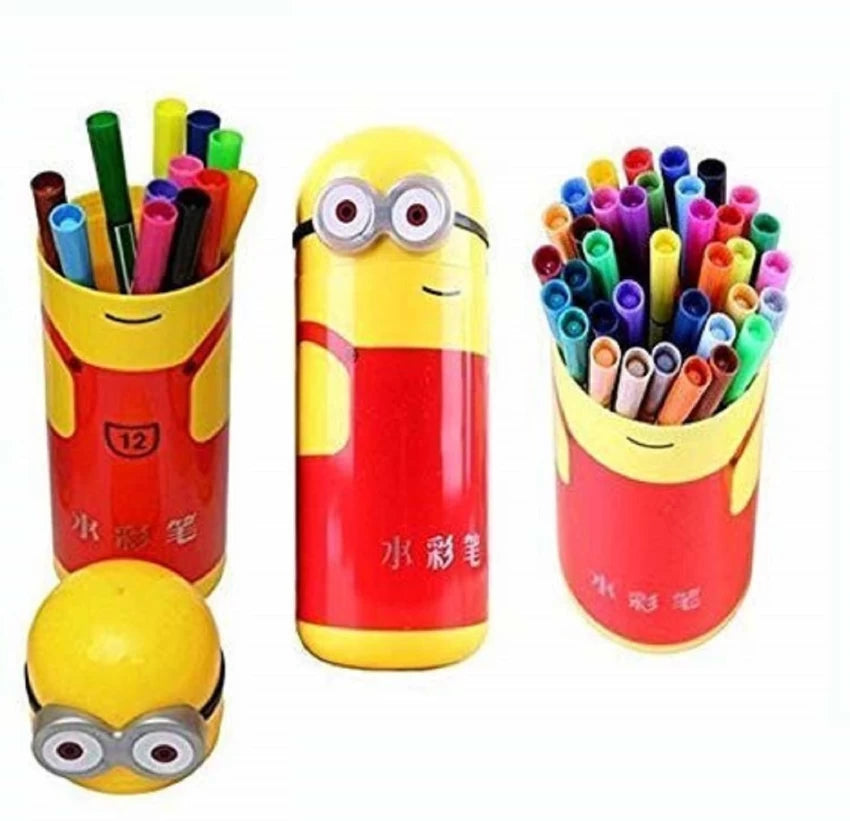 Minions Shaped Sketch Pen-Pencil Box Included with 12 Sketch Pen Set for School Kids (Multicolor)