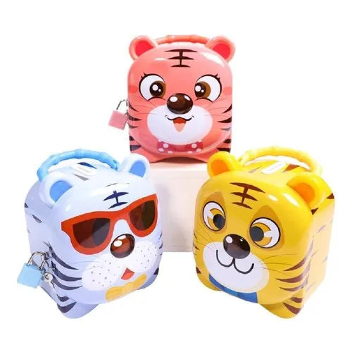 Tiger shaped Money Bank for Kids with Lock and Keys| Steel Coin Bank| 3D embossing Coin Bank