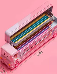 School Bus Pencil Box For Girls - Pack of 1 Compass Box With Wheel / Stylish School Bus Geometry Box / Car Pencil Box Set Bus Toys For Kids 3+ Years /Kids Geometry Box / school supplies for girls
